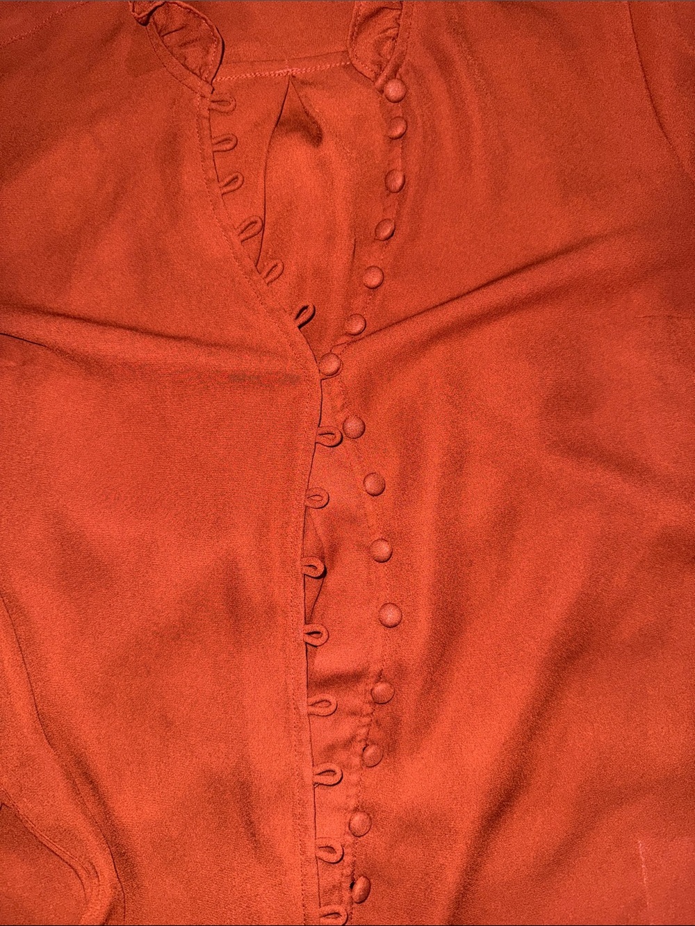 Rust Ruffle-Trim Button-Down Blouse - Picture 4 of 4